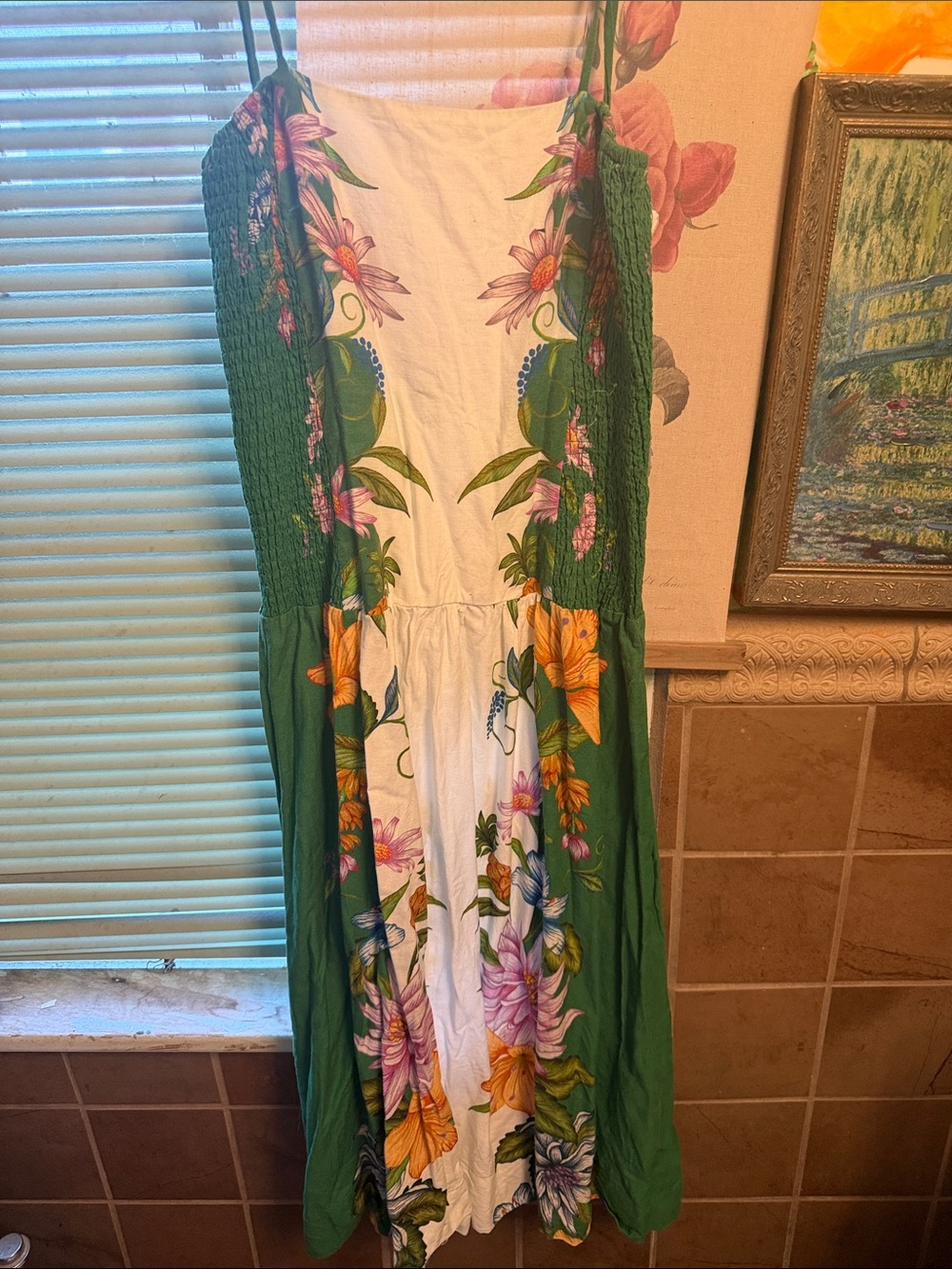 FARM Rio Green and White Floral Midi Dress